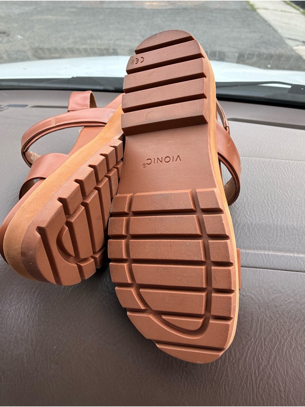 Vionic Tan Platform Slingback Sandals with Gold Buckle - Picture 8 of 10